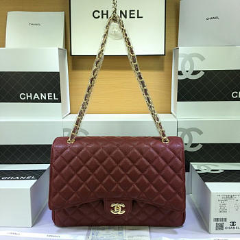 Chanel Flap Bag Caviar in Maroon Red 33cm with Gold Hardware
