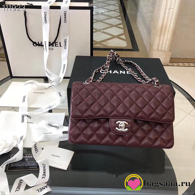 Chanel Flap Bag Caviar in Wine Red 25cm with Silver Hardware - 1