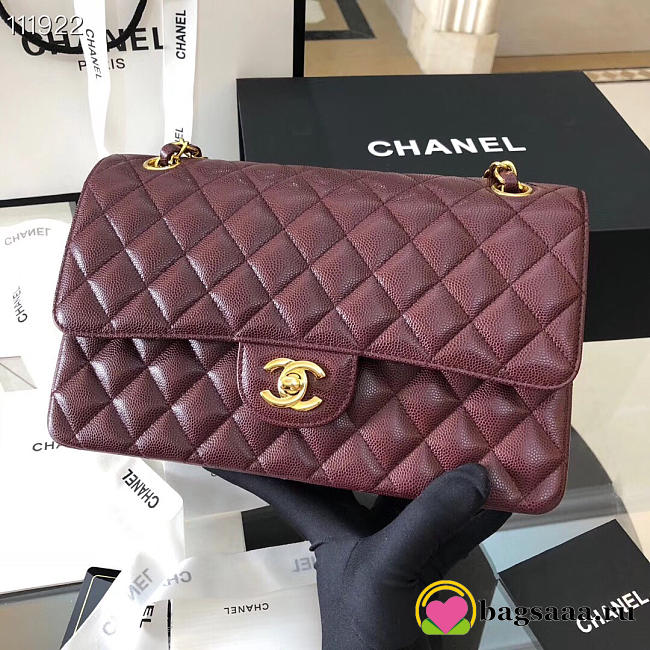 Chanel Flap Bag Caviar in Wine Red 25cm with Gold Hardware - 1