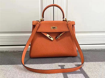 Hermes Kelly Mini leather Orange handbag for women