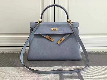 Hermes Kelly Mini leather Light Blue handbag for women