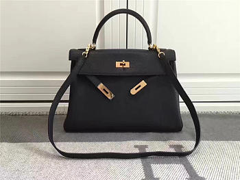 Hermes Kelly Mini leather Black handbag for women