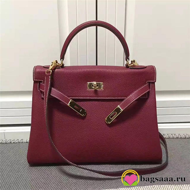 Hermes Kelly Mini leather Wine Red Handbag for women - 1