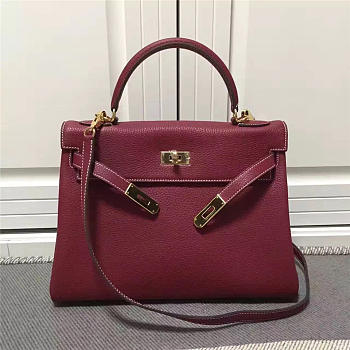 Hermes Kelly Mini leather Wine Red Handbag for women