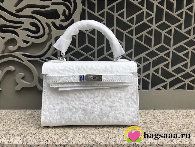 Hermes Kelly Leather Handbag in White with Silver Hardware - 1