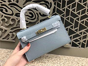 Hermes Kelly Leather Handbag in Light Blue with Gold Hardware - 5