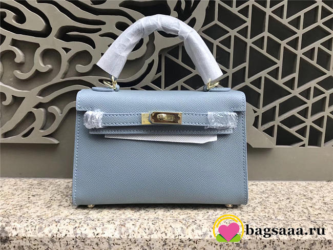 Hermes Kelly Leather Handbag in Light Blue with Gold Hardware - 1