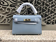 Hermes Kelly Leather Handbag in Light Blue with Gold Hardware - 1