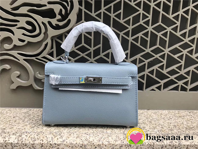 Hermes Kelly Leather Handbag in Light Blue with Silver Hardware - 1