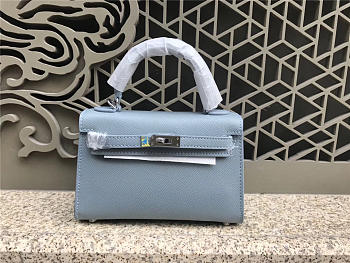 Hermes Kelly Leather Handbag in Light Blue with Silver Hardware