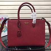 Prada Women's Inverted Pleat Saffiano Leather Satchel in Red 1BA153 - 1