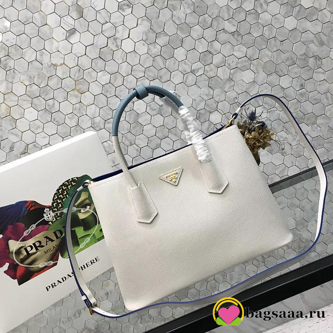 Prada Saffiano Cuir Small Double Leather Bag in white - 1