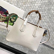 Prada Saffiano Cuir Small Double Leather Bag in White with Brown - 3