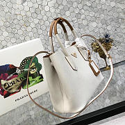 Prada Saffiano Cuir Small Double Leather Bag in White with Brown - 2