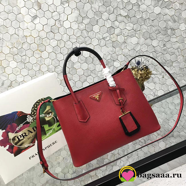 Prada Saffiano Cuir Small Double Leather Bag in Red - 1