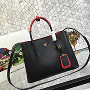 Prada Saffiano Cuir Small Double Leather Bag in Black - 1
