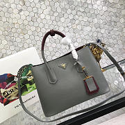 Prada Saffiano Cuir Small Double Leather Bag in Gray with red - 1