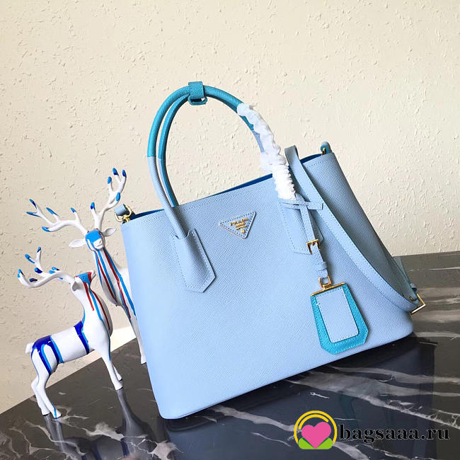 Prada Saffiano Cuir Small Double Leather Bag in Blue - 1