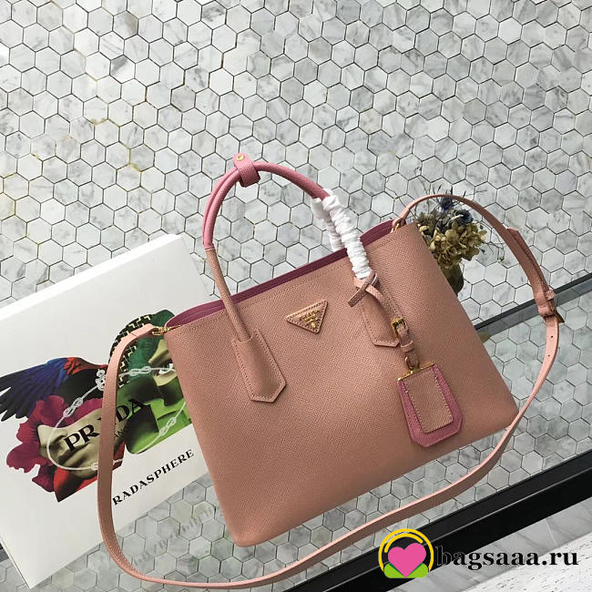 Prada Saffiano Cuir Small Double Leather Bag in Sakura Pink - 1