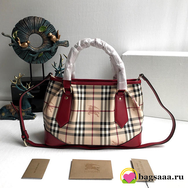 Burberry Original Check Tote Handbag in Red - 1