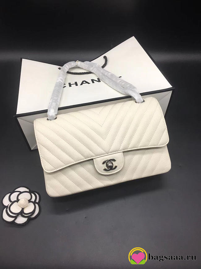 Chanel Flap Bag Caviar White Bag 25cm with Silver Hardware - 1