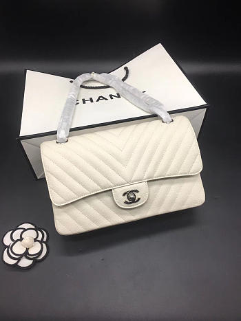 Chanel Flap Bag Caviar White Bag 25cm with Silver Hardware