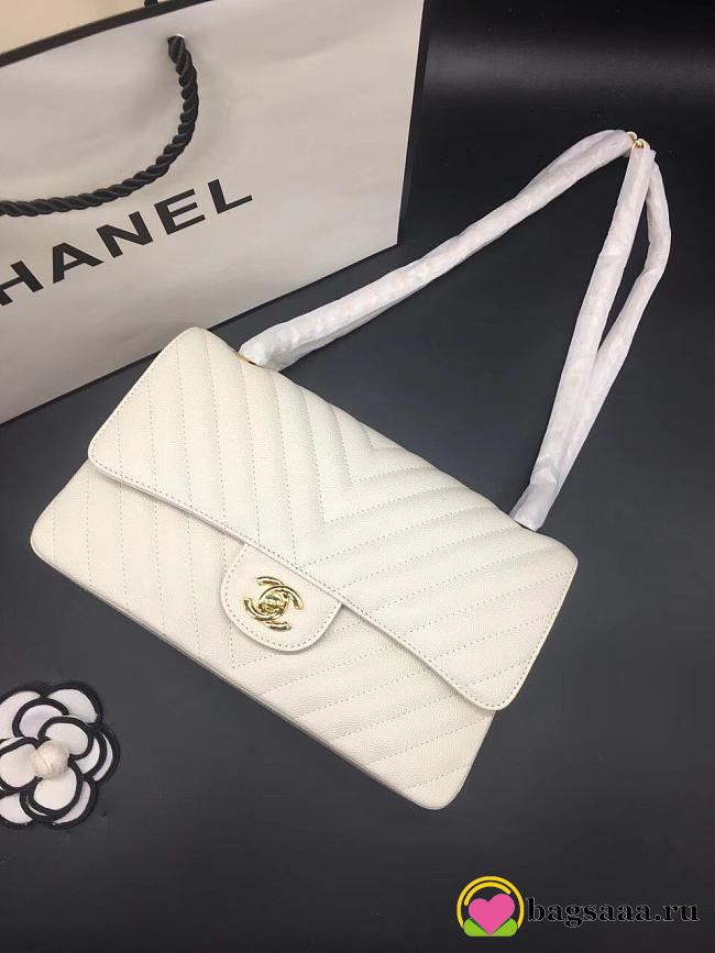 Chanel Flap Bag Caviar White Bag 25cm with Gold Hardware - 1