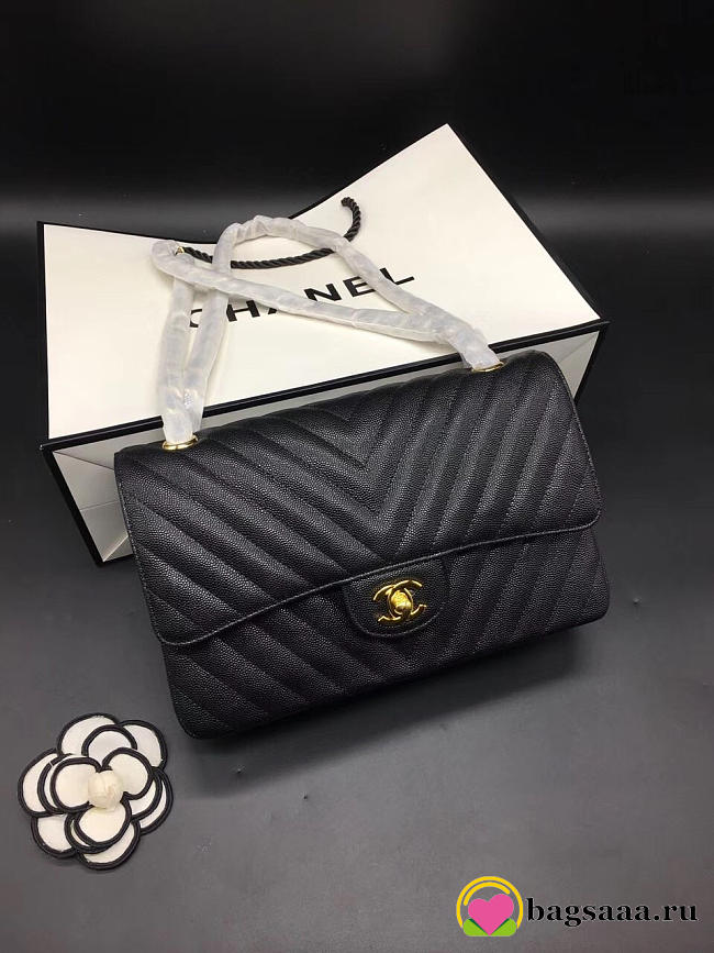 Chanel Flap Bag Caviar Black Bag 25cm with Gold Hardware - 1