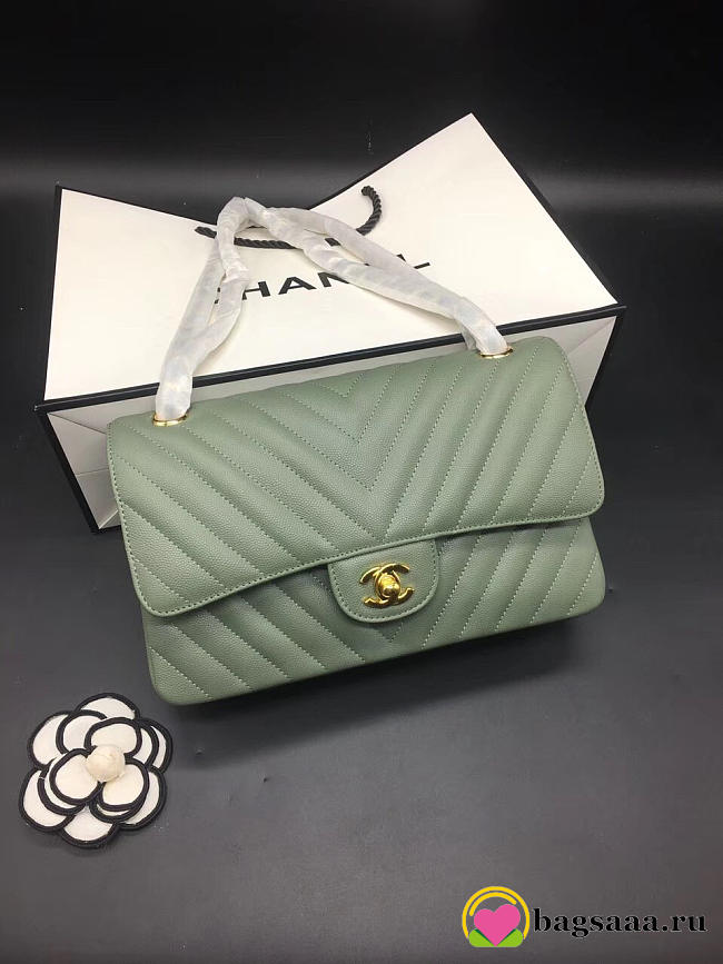 Chanel Flap Bag Caviar Light Green Bag 25cm with Gold Hardware - 1