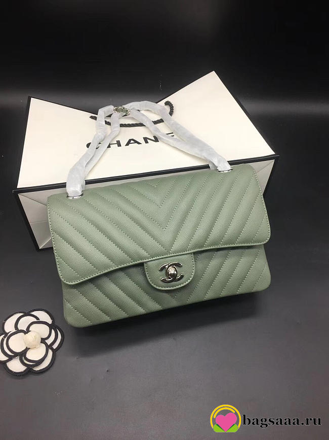 Chanel Flap Bag Caviar Light Green Bag 25cm with Silver Hardware - 1