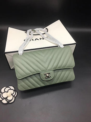 Chanel Flap Bag Caviar Light Green Bag 25cm with Silver Hardware