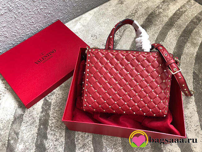 Valentino Garavani Rockstud Spike Lambskin Handbag in Red - 1