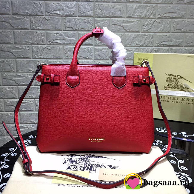 Burberry Classic Leather Tote Bag with Red - 1