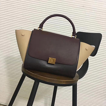 Celine Trapeze small Lambskin Leather Bag Wine Red