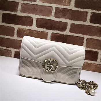 Gucci Pearly Marmont Flap Belt Bag Leather White 476809