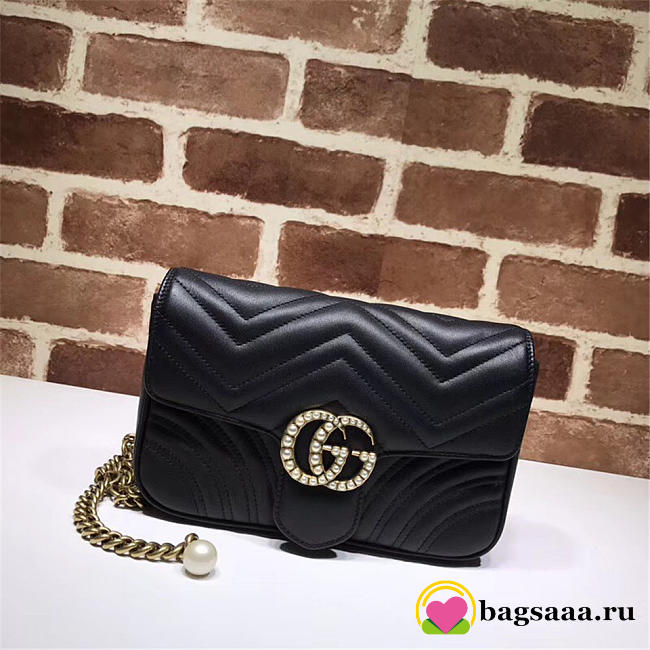 Gucci Pearly Marmont Flap Belt Bag Leather black 476809 - 1