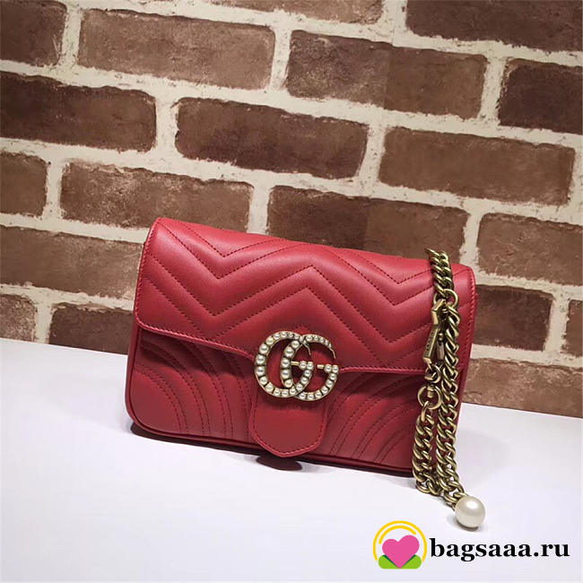 Gucci Pearly Marmont Flap Belt Bag Leather Red 476809 - 1