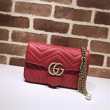 Gucci Pearly Marmont Flap Belt Bag Leather Red 476809