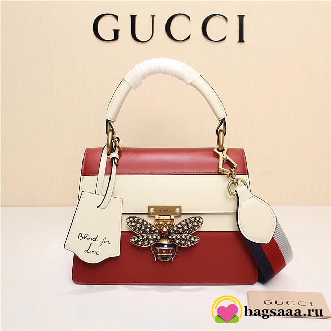 Gucci Queen Margaret Calfskin Handle Bag In White Red 476541 - 1