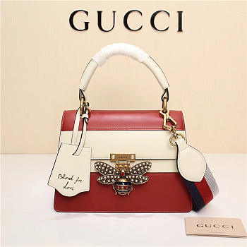 Gucci Queen Margaret Calfskin Handle Bag In White Red 476541
