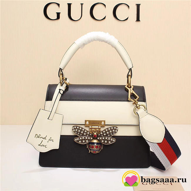 Gucci Queen Margaret Calfskin Handle Bag In White Black 476541 - 1
