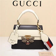 Gucci Queen Margaret Calfskin Handle Bag In White Black 476541 - 1