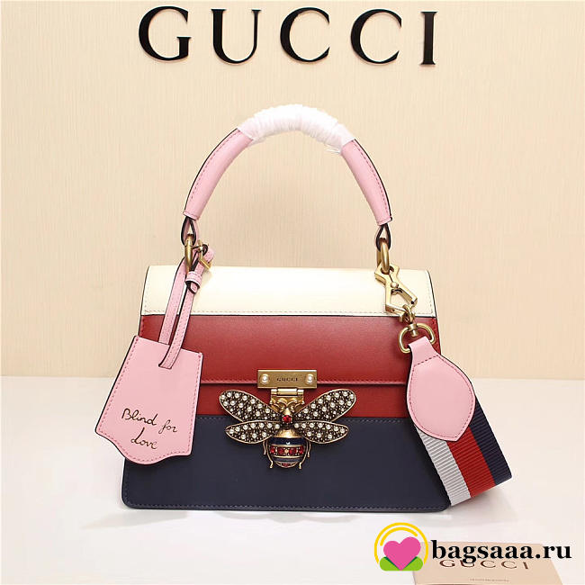 Gucci Queen Margaret Calfskin Handle Bag In Red Blue 476541 - 1