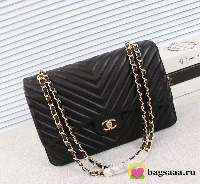 Chanel original lambskin double flap bag black 30cm with Gold hardware - 1