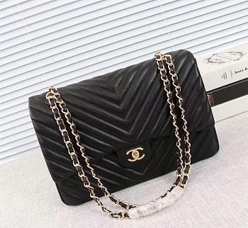 Chanel original lambskin double flap bag black 30cm with Gold hardware