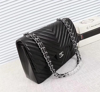 Chanel original lambskin double flap bag black 30cm with Silver hardware