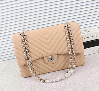 Chanel original lambskin double flap bag Pink 33cm with Silver hardware