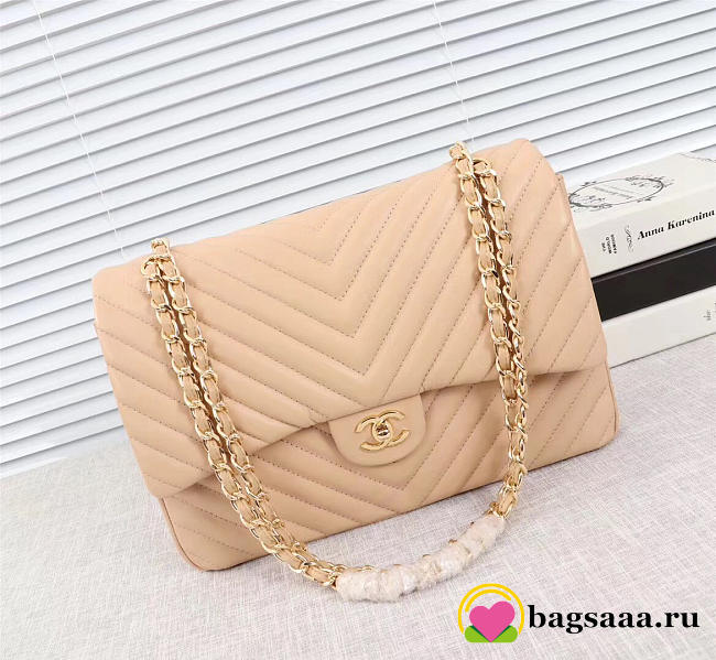 Chanel original lambskin double flap bag Pink 33cm with Gold hardware - 1