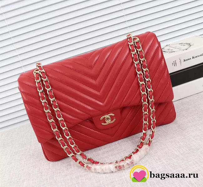 Chanel original lambskin double flap bag Red 33cm with Gold hardware - 1