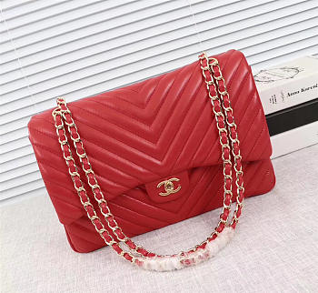 Chanel original lambskin double flap bag Red 33cm with Gold hardware
